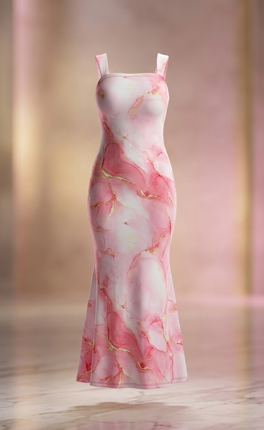 PINK MARBLE PRINT BODYCON MIDI DRESS