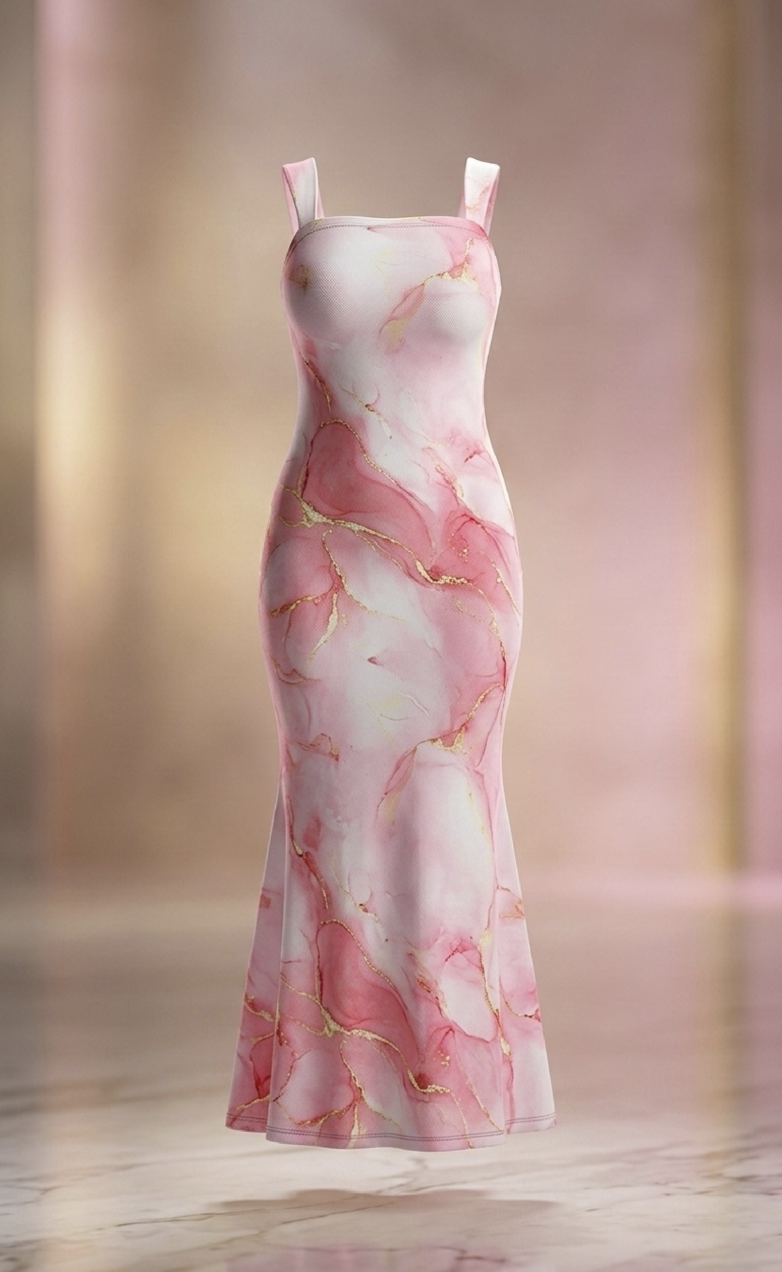 PINK MARBLE PRINT BODYCON MIDI DRESS