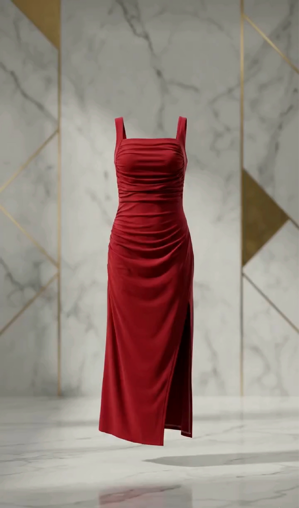 RUBY RED RUCHED BODYCON MAXI DRESS SIDE SLIT