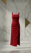 RUBY RED RUCHED BODYCON MAXI DRESS SIDE SLIT