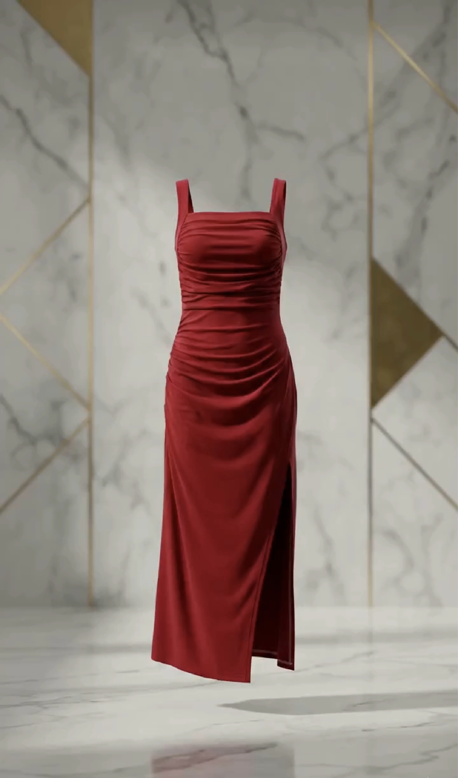RUBY RED RUCHED BODYCON MAXI DRESS SIDE SLIT