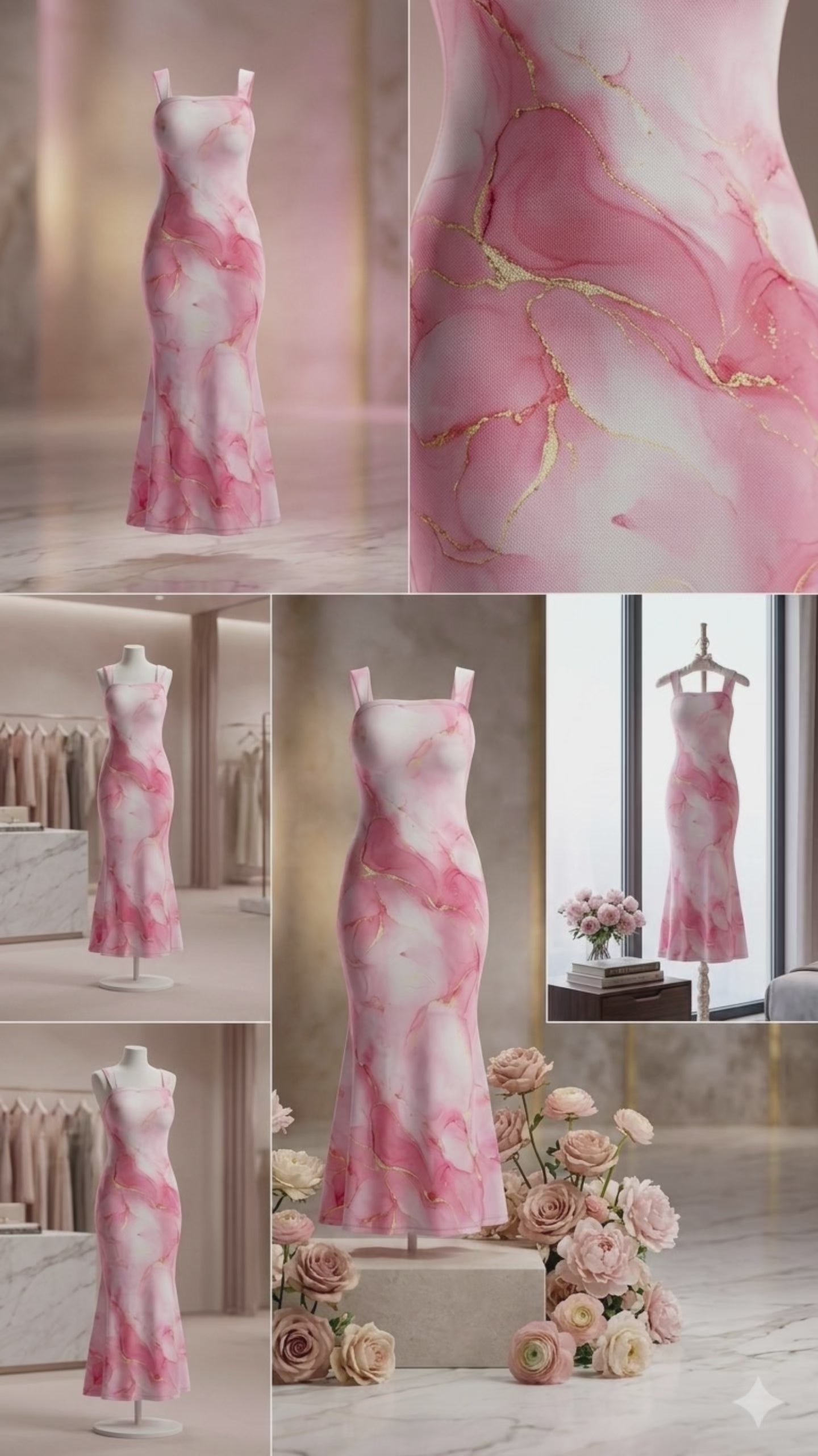 PINK MARBLE PRINT BODYCON MIDI DRESS